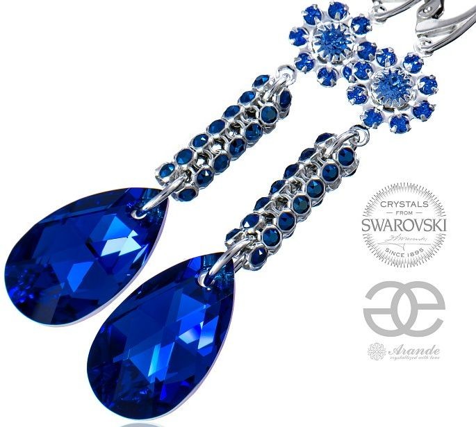 Swarovski Kolczyki BLUE CRYSTALLIZED SREBRO