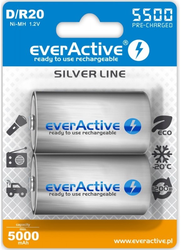 EverActive 2x R20/D Ni-MH 5500 mAh ready to use 