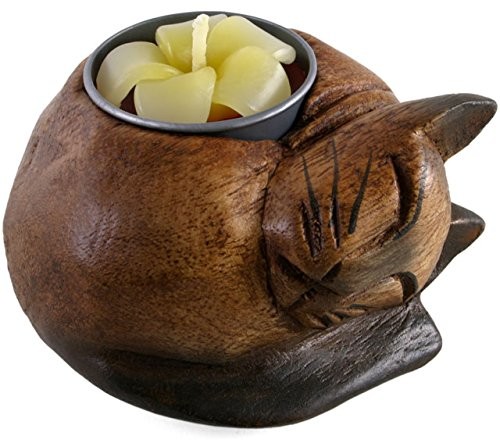 something different Jones home & gift drewniany świecznik do podgrzewaczy, w kształcie kota zwiniętego w kłębek, wielokolorowy