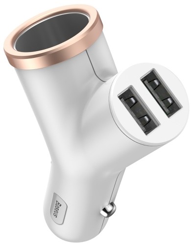 Baseus Y Type Car Charger ładowarka samochodowa 2x USB + gniazdo zapalniczki 3.4A biały CCALL-YX02) 46817-uniw