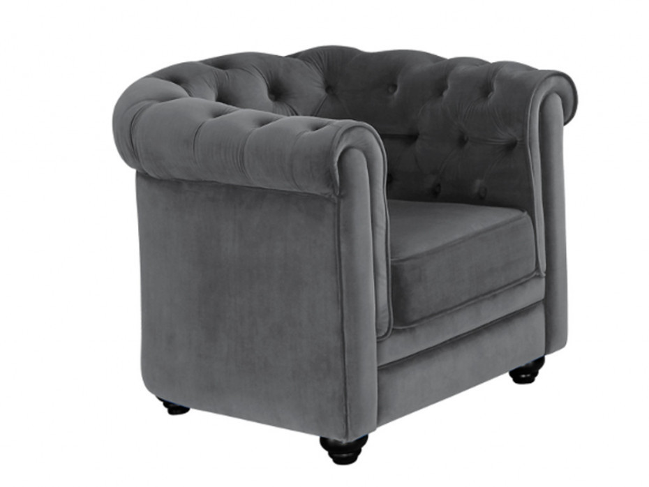 Vente-Unique Fotel CHESTERFIELD - Jasnoszary welur