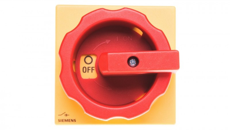 Siemens Łącznik krzywkowy 0-1 3P 32A napęd drzwiowy rozłączny żółto/czerwony IP65 3LD2213-0TK53 3LD2213-0TK53