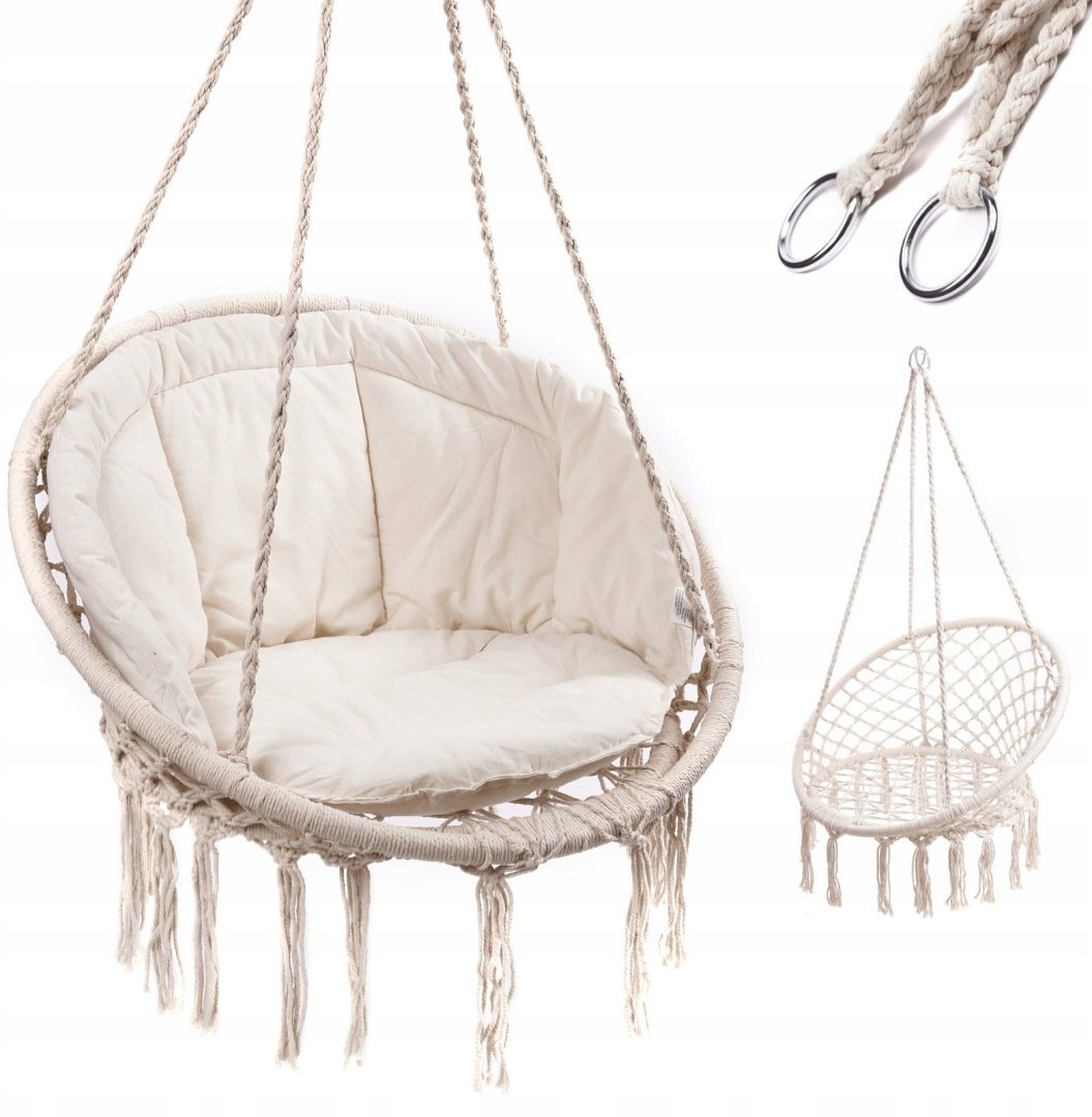Huśtawka fotel bocianie gniazdo ecru XL z poduszką
