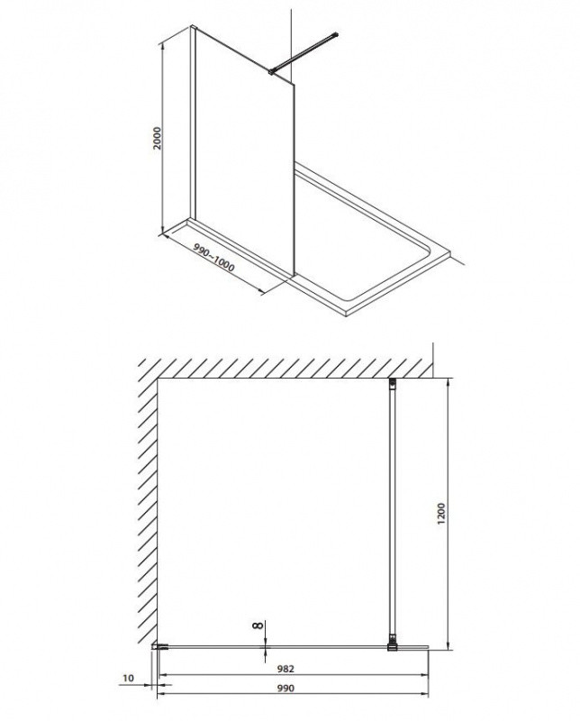 Omnires Marina Kabina walk-in 100x200 cm DNR10XCRTR