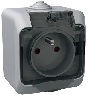 Schneider Cedar-Plus-Gniazdo-pojedyncze-2P+PE-z-przydymioną-klapką-IP44-szary WDE000642