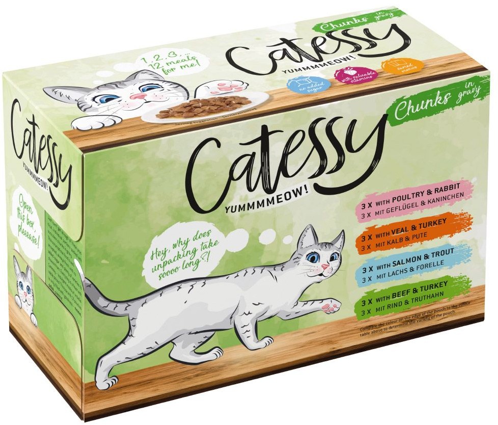 Catessy Megapakiet Saszetki, 96 x 100 g - Kawałeczki w sosie, 4 różne smaki