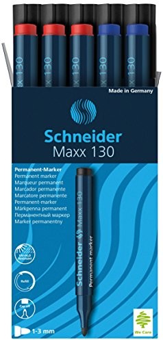 Schneider piśmiennicze Permanent Marker Maxx 130, 1 3 MM, szt. Box (5 X pływająca, wielokrotnego napełniania., 3 X Czerwony, 2 X Niebieski) 113000