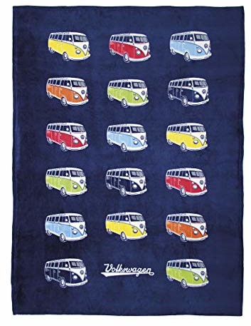 VW Collection by BRISA przytulny koc polarowy z motywem VW Bulli, niebieski, 150 x 200 cm