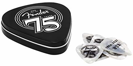 Fender 75TH ANNIVERSARY PICK TIN BOX kostki celuloid - kształt: 351-18 sztuk w puszce jubileuszowej - Medium - White Pearl 1980351075