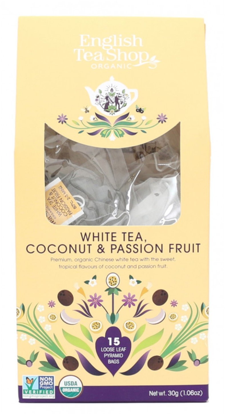 ENGLISH TEA Herbata ENGLISH TEA - herbata biała White Tea, Coconut & Passion Fruit 15 Piramidek ETWCPF15P