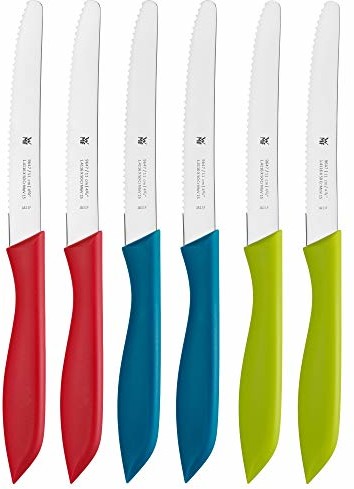 WMF Classic Line 6-częściowy nóż śniadaniowy, 23 cm, nóż do bułek ze szlifem falistym, nóż do chleba, specjalna stal ostrza, uchwyt z tworzywa sztucznego, kolorowy