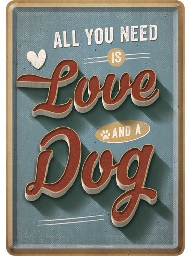 Art Nostalgic 10311 Łapa tabliczka blaszana pocztówka Love Dog, 10 x 14 cm 10311