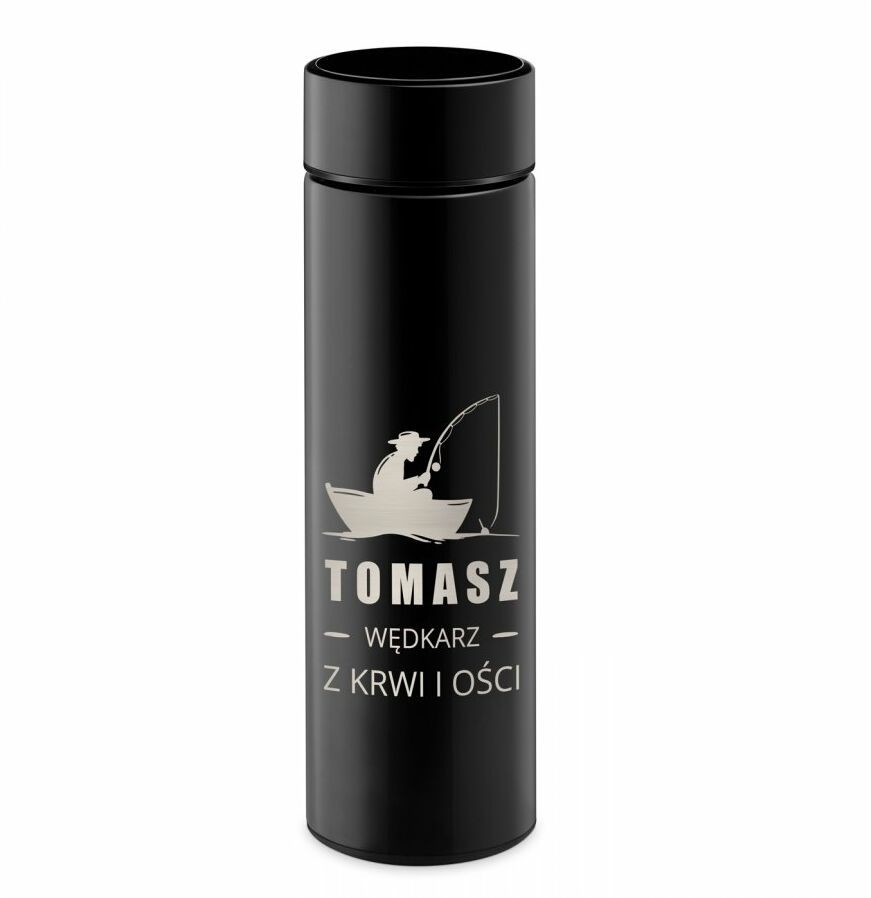 Murrano Kubek termiczny Termos z wyświetlaczem LED z grawerem dla wędkarza KUB-E-BK-039