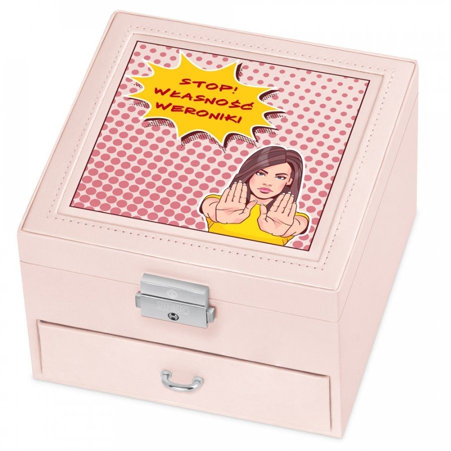 Murrano Szkatułka na Biżuterię Różowa z Nadrukiem Stop SZKT-BR-033