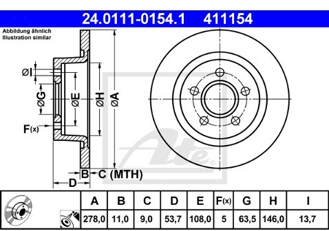 ATE TARCZA HAM 24.0111-0154.1 FORD TOURNEO CONNECT 1.8 16V, 1.8DI, 1.8TDI 02-  24.0111-0154.1