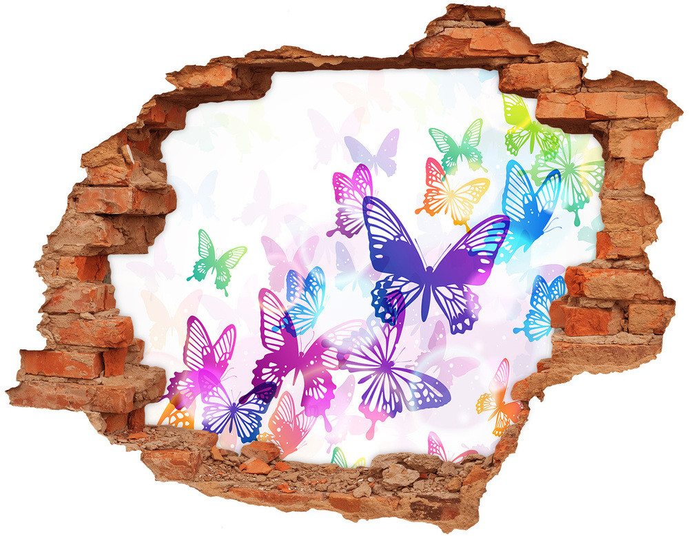 Wallmuralia.pl Dziura 3d fototapeta na ścianę Kolorowe motyle