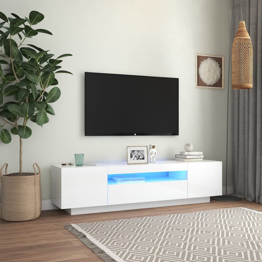 vidaXL Szafka TV z oświetleniem LED, wysoki połysk, biała, 160x35x40 cm