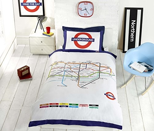 Transport for London, TfL Underground London undgerground Tube poszewka na kołdrę i poszewki na poduszkę zestaw pościeli, wielokolorowa, łóżko pojedyncze MULonUndSB