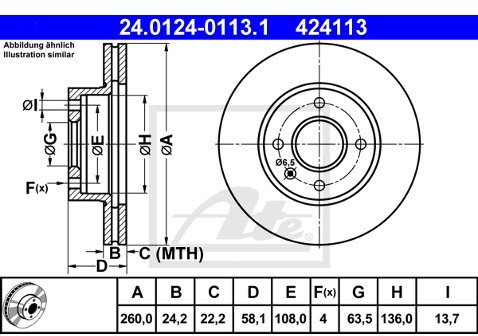 ATE TARCZA HAM 24.0124-0113.1 FORD SIERRA 1.6, 1.8, 2.0 88-93, 2.3D 87-89  24.0124-0113.1