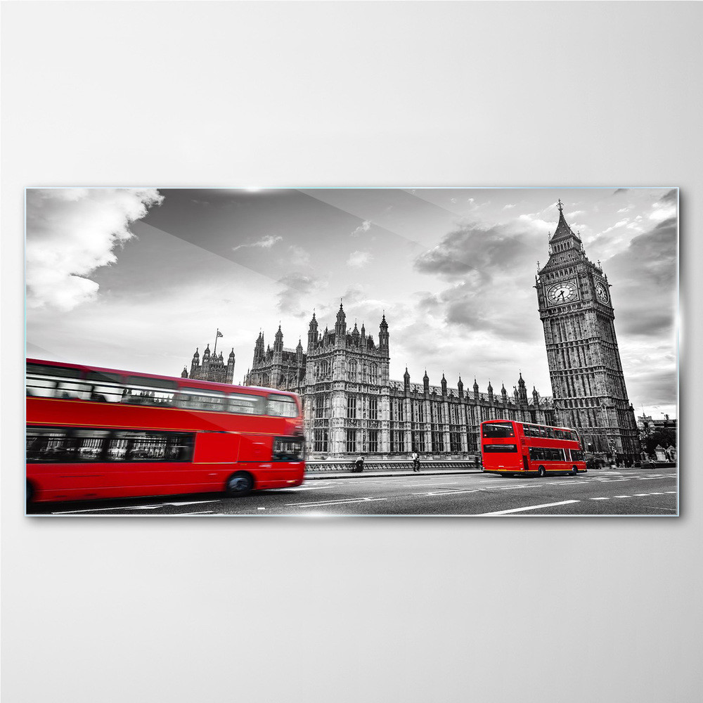 PL Coloray Obraz na Szkle Londyn oko czerwień autobusy 100x50cm