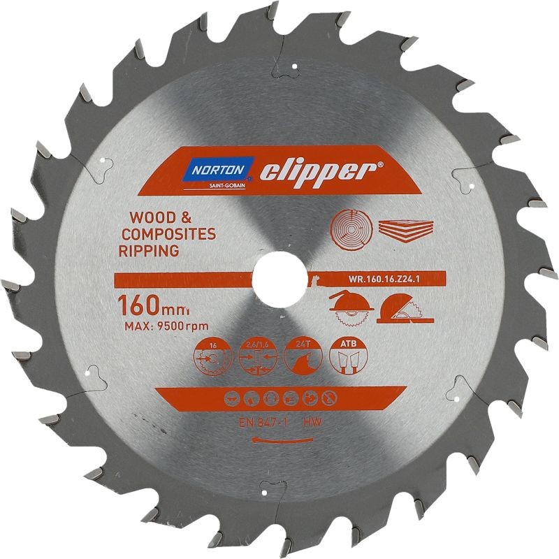NORTON PIŁA TARCZOWA 160mm x 16mm x 24z DREWNO I KOMPOZYTY ATB 2,6 1,6 N70184608039 70184608039