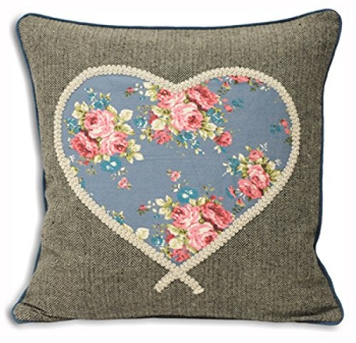 Paoletti Sweet Cottage Heart Denim Cushion, Denim, 45x45cm SWEETHE/CC2/DEN