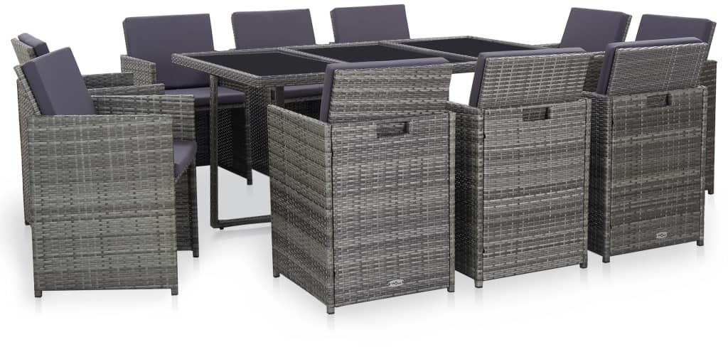 vidaXL 11-cz. zestaw mebli ogrodowych z poduszkami, rattan PE, szary