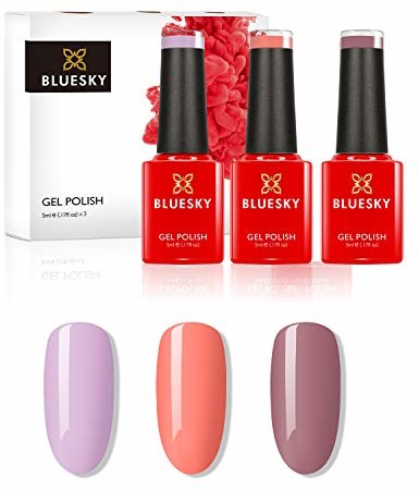 Bluesky Zestaw lakierów żelowych do paznokci - Spring, Just Ride SS2001, Tulip Lover SS2008, Out and About SS2010, 3 x 5 ml różowy, fioletowy, pastelowy Minis-SS2001-SS2008-SS2010