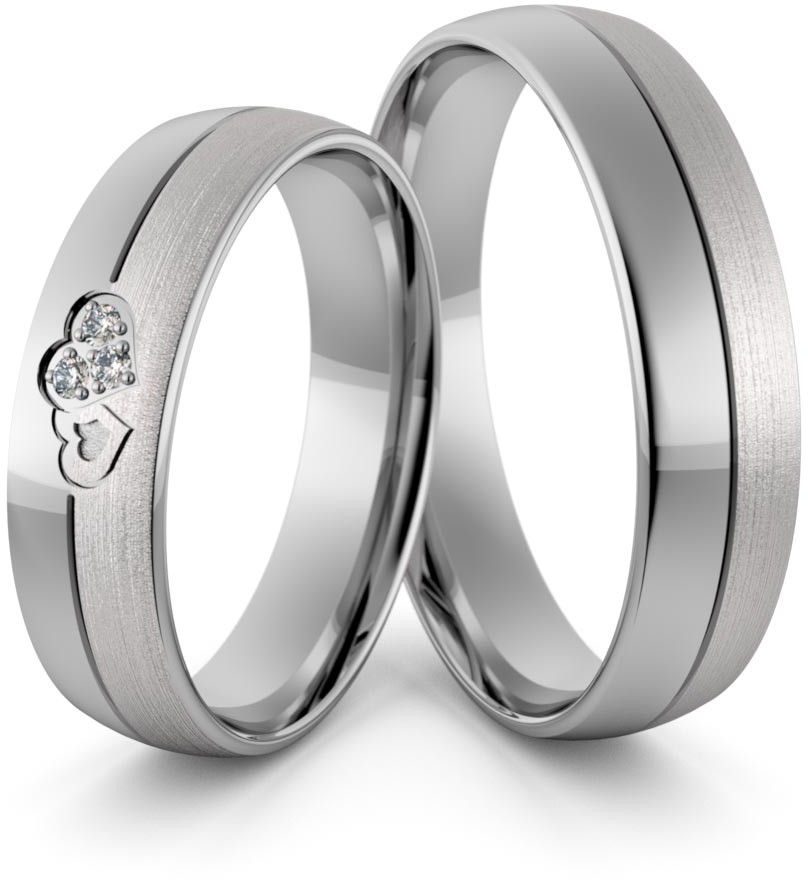 Eminence Obrączki ślubne palladowe 5 mm z splecionymi sercami i brylantami - Pd-38 Pd-38