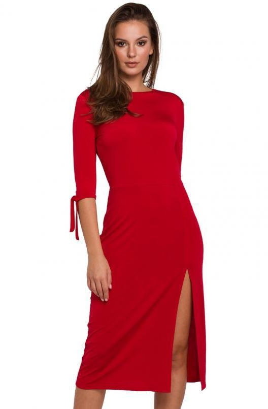 SukienkiShop Elegancka sukienka z rozcięciem czerwona - SukienkiShop