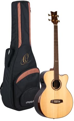 Ortega Guitars Private Room Series Akustikbass 4 Stringi Medium Hals Preamp - z wbudowanym resztkiem ramienia, kieszenią i paskiem (STRIPEDSU.ACB) STRIPEDSU.ACB