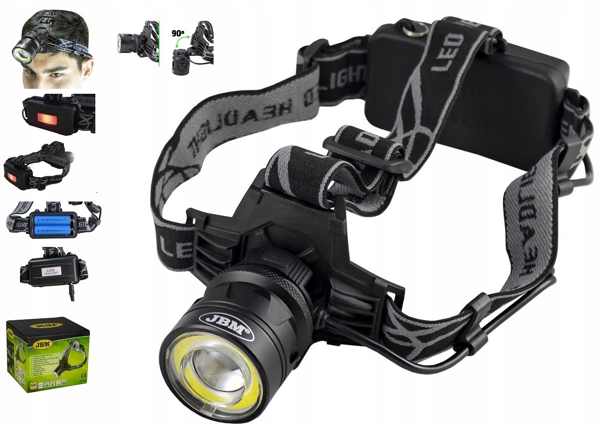 MEGA Latarka Naczołowa 800lm Ładowarka Mocna Jbm