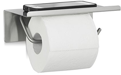 Relaxdays Uchwyt na papier toaletowy  stal nierdzewna, uchwyt na papier toaletowy ścienne uchwyty, i rolki półką, wys. x szer. x gł.: 7 x 18,5 x 11 cm, srebrny 10022546