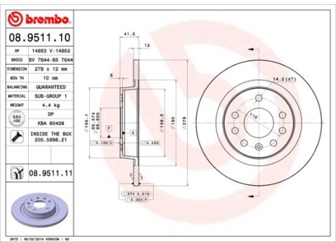 BREMBO Tarcza hamulcowa 08.9511.11