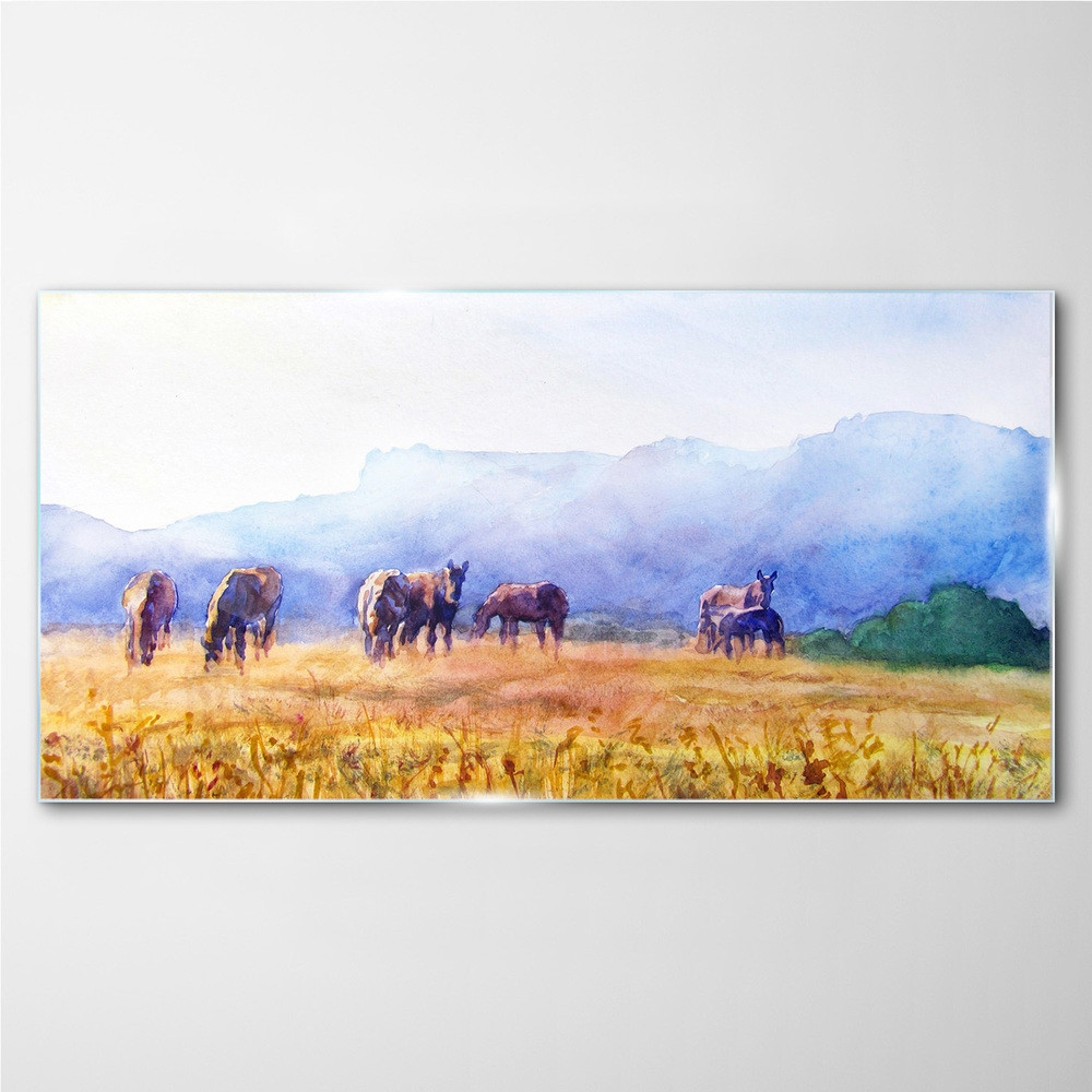 PL Coloray Obraz na Szkle Zwierzęta Konie Łąka Natura 120x60cm