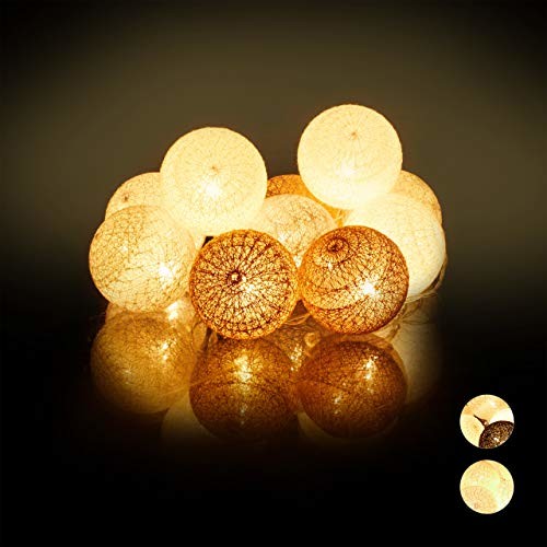 Relaxdays łańcuch świetlny LED z 10 kulami bawełnianymi, na baterie, nastrojowe światło, kulki o średnicy 6 cm, różne kolory