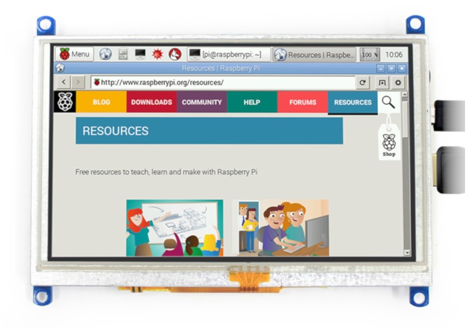 Raspberry Pi Waveshare Ekran dotykowy rezystancyjny LCD TFT 5'' (G) 800x480px HDMI + USB dla 3B+/3B/2B/Zero WSR-11934