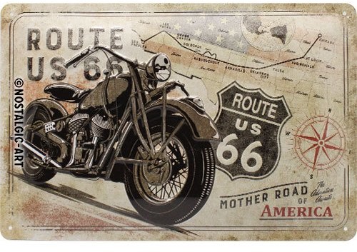 Art Nostalgic 22279 Route 66 Bike Map | retro tabliczka blaszana tabliczka | Vintage-|-dekoracja ścienna | metalowe | 20 x 30 cm