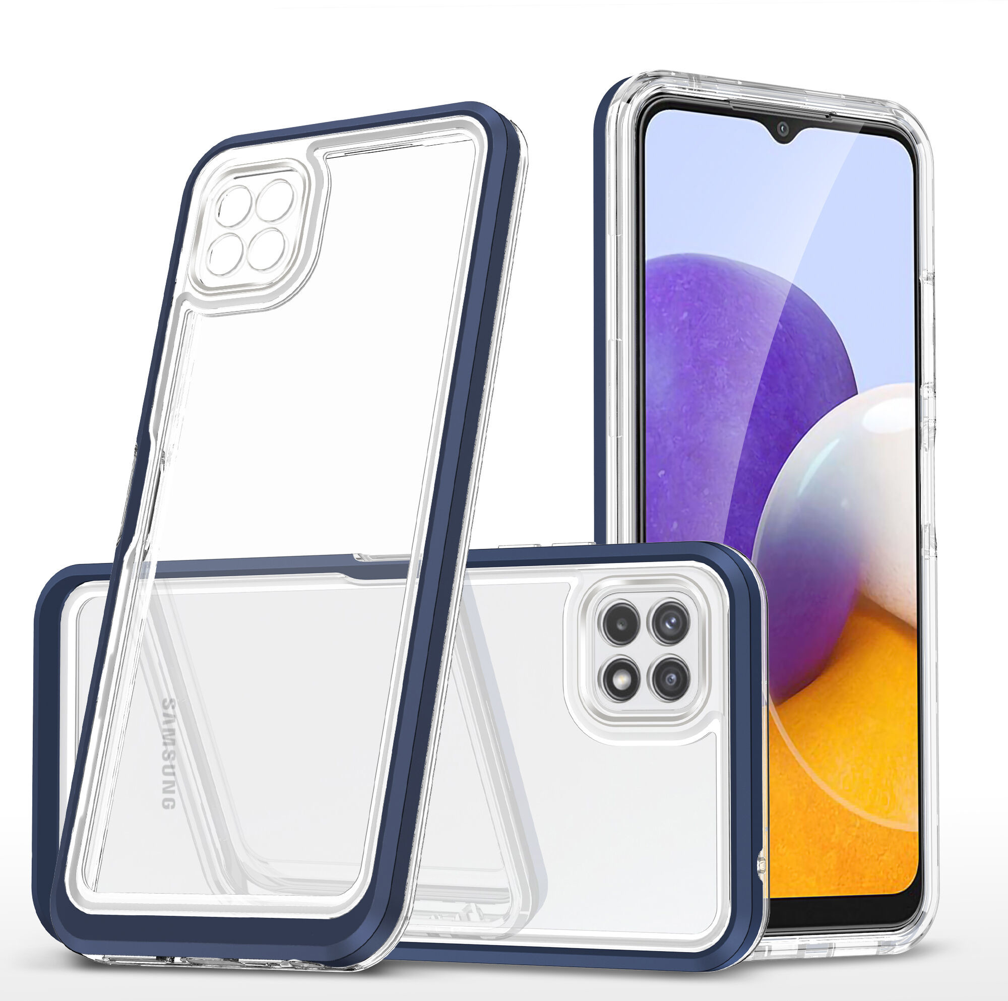 Hurtel Clear 3in1 etui do Samsung Galaxy A22 5G żelowy pokrowiec z ramką niebieski