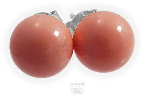 Swarovski Perły Kolczyki Certyfikat Pink Coral