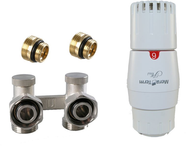 Vario Term Zestaw zaworów Premium Plus, Typ zaworu: Kątowy, Mocowanie głowicy: Standard RA-N, Nyple redukcyjne: Z nyplami redukcyjnymi 3/4'' / 1/2 '' PRNYGS07206C/FK