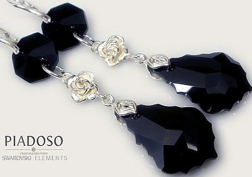 Swarovski Piękne Długie Kolczyki Jet 28+14