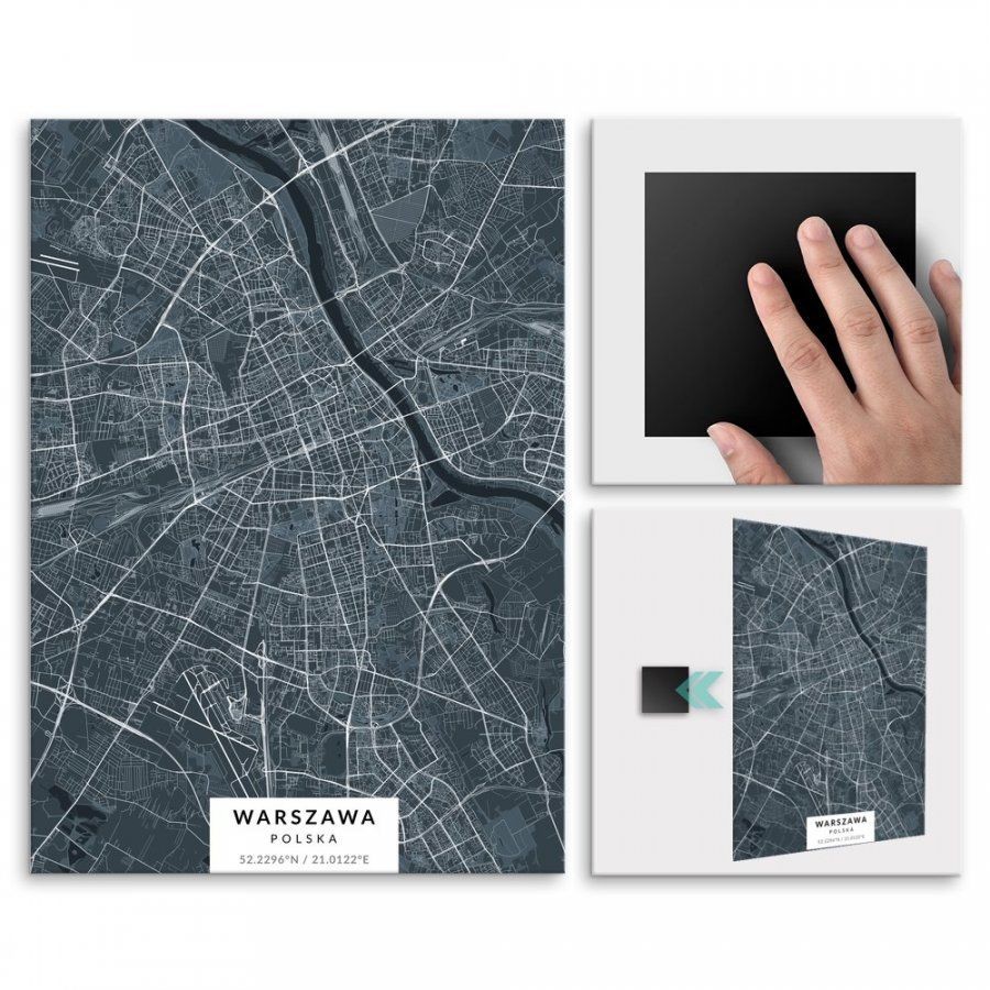 Pix4home Plakat metalowy Mapa Navy Warszawa M POS-M-02318