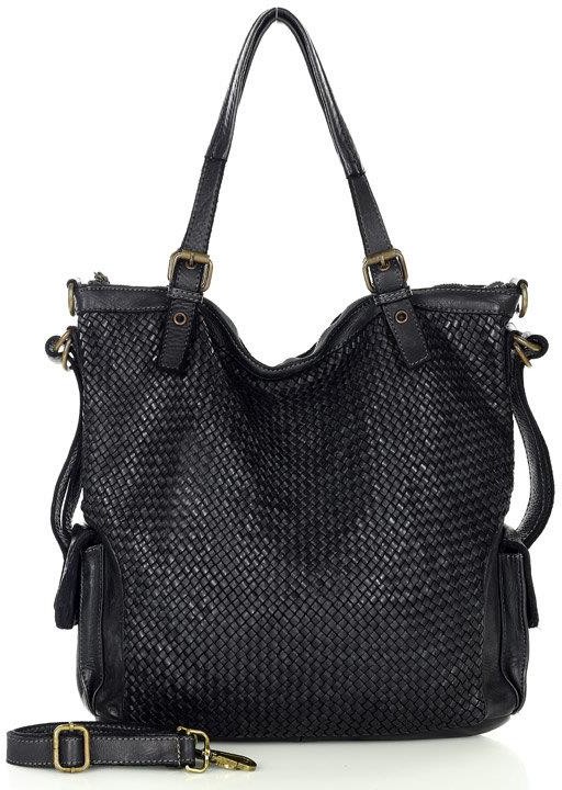 Mazzini Marco handmade Miejska torebka skórzana z regulowanymi rączkami shopper vintage leather - MARCO czarny
