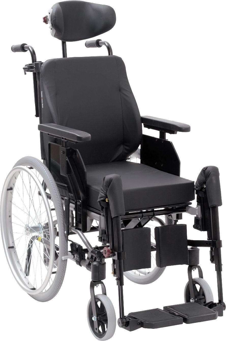 Netti Ekonomiczny wózek inwalidzki specjalny o lekkiej i wąskiej konstrukcji - płynna regulacja kąta siedziska i oparcia, podnóżek z podparciem łydek (NETTI