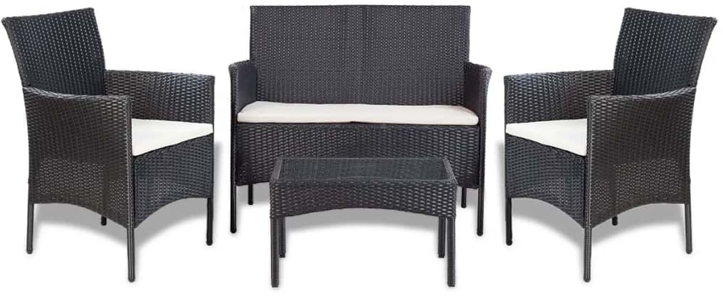 vidaXL Zestaw mebli do ogrodu, 7 części, polirattan, czarno-kremowy