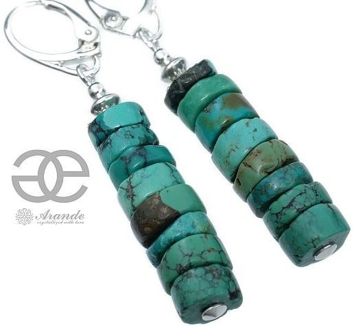 Arande Srebrne Piękne Kolczyki Naturalny TURKUS Srebro