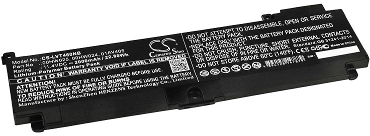 Cameron Sino Lenovo ThinkPad T460S 00HW024 2000mAh 22.80Wh Li-Polymer 11.4V CS-LVT460NB