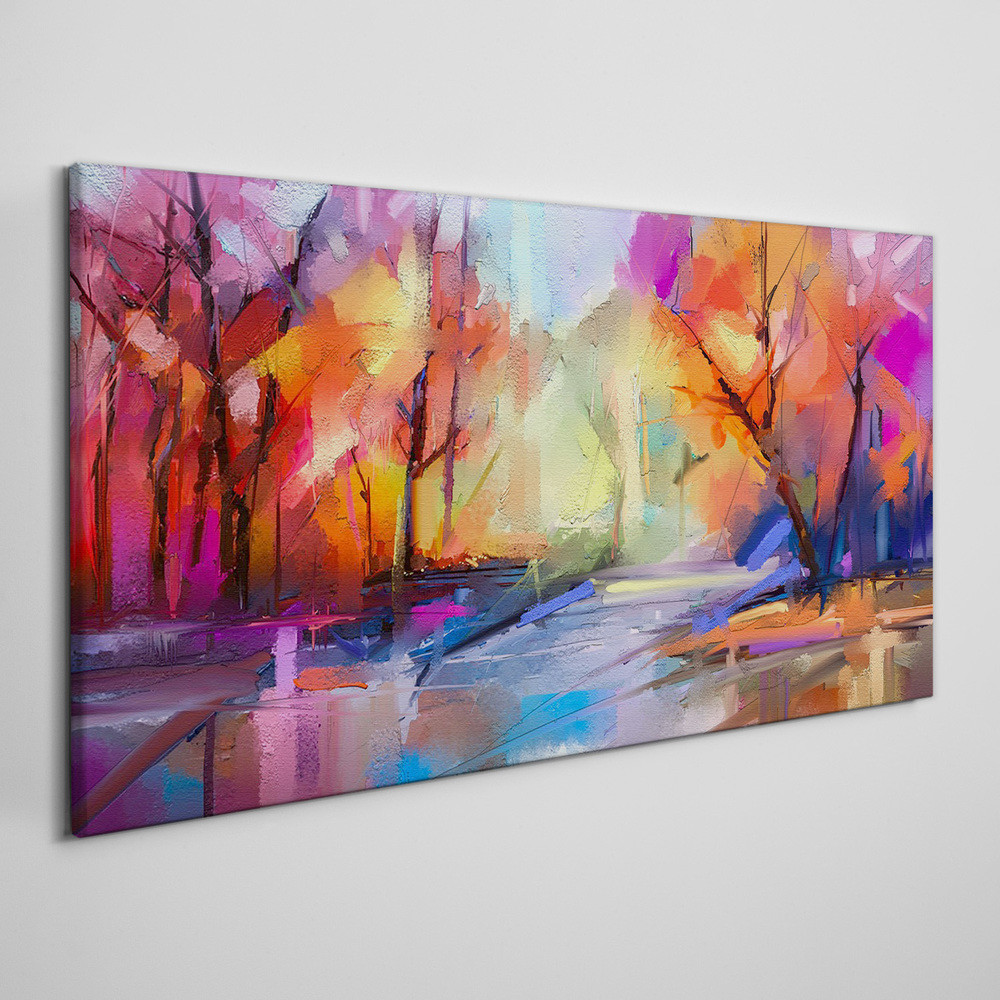 PL Coloray Obraz na Płótnie Abstrakcja las Woda 100x50cm