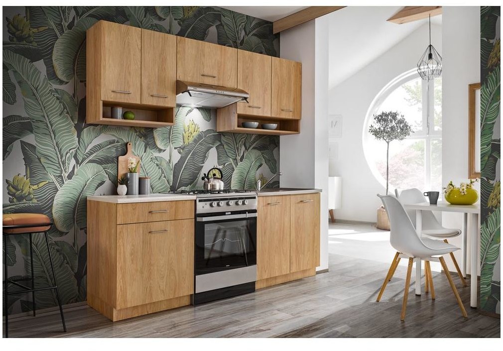 MEBLE OKMED Zestaw mebli kuchennych Laxy 5 el. 200 cm kolor dąb hikora